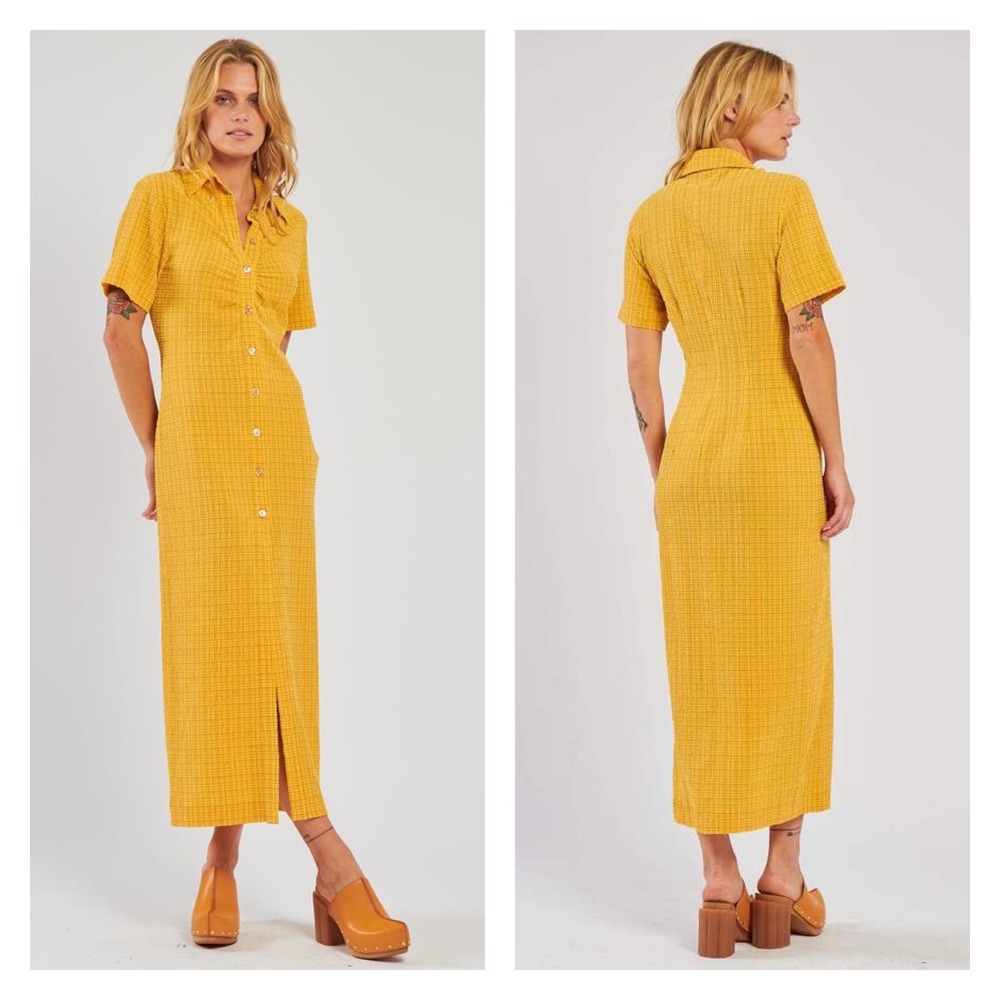 Nanushka Sabri Seersucker Checker Short Sleeve Dress